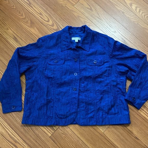 Coldwater Creek will men’s blue crinkle taffeta embroidered jacket button up - Picture 13 of 13